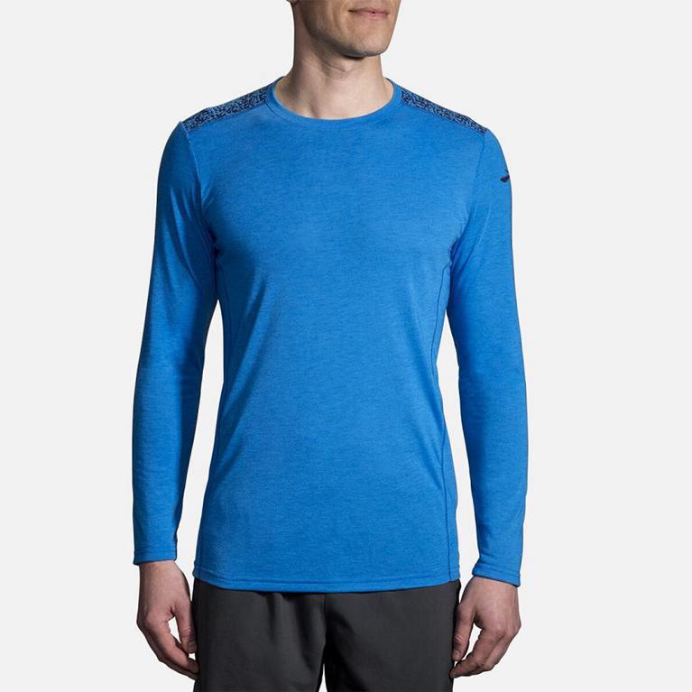 Brooks Distance Men's Long Sleeve Running Shirt - Blue (57382-EUTZ)